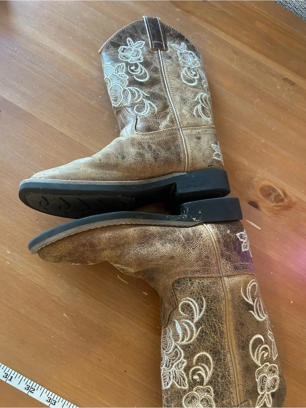 GIRLS' LITTLE LASY FLORAL EMBROIDERED WESTERN BOOTS BROAD SQUARE TOE SIZE 2
